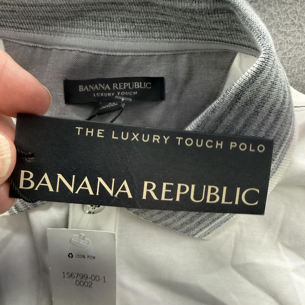 Banana Republic Luxury Touch Polo Shirt Mens Medium White Cotton Contrast Collar - Picture 4 of 10
